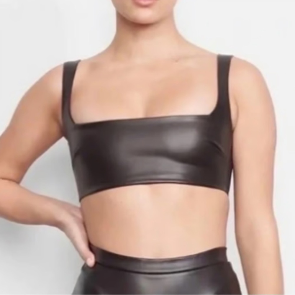 SKIMS Brown Faux Leather Bra Sz L - Picture 2 of 8